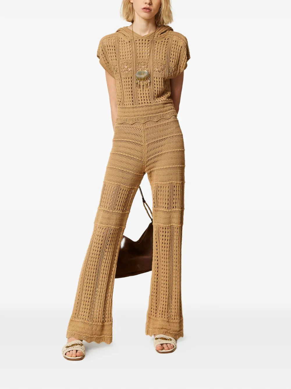 TWINSET Geruite gebreide broek Beige