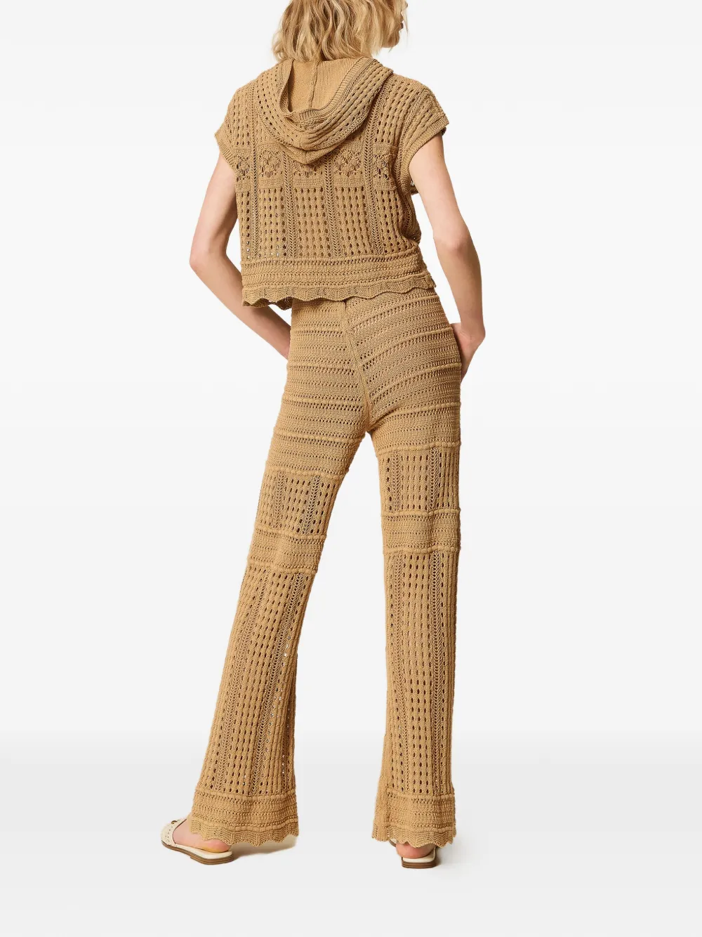 TWINSET Geruite gebreide broek Beige