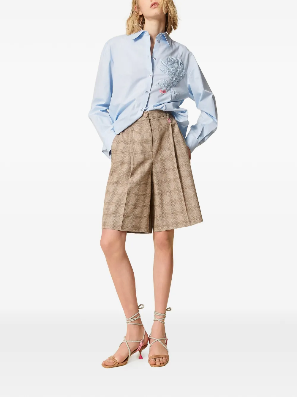 TWINSET x Myfo geruite getailleerde shorts Beige