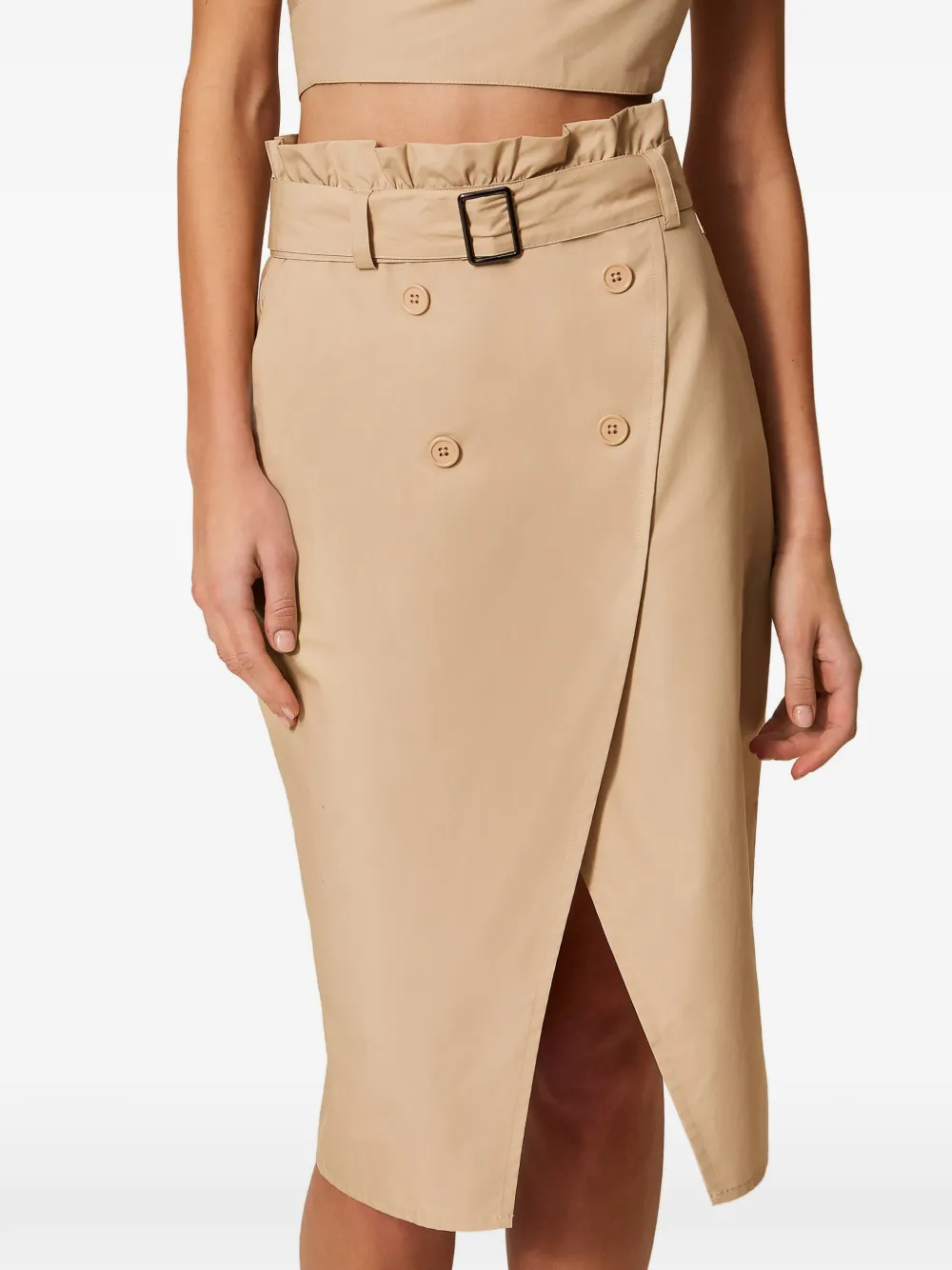TWINSET Popeline midi-rok met ceintuur Beige
