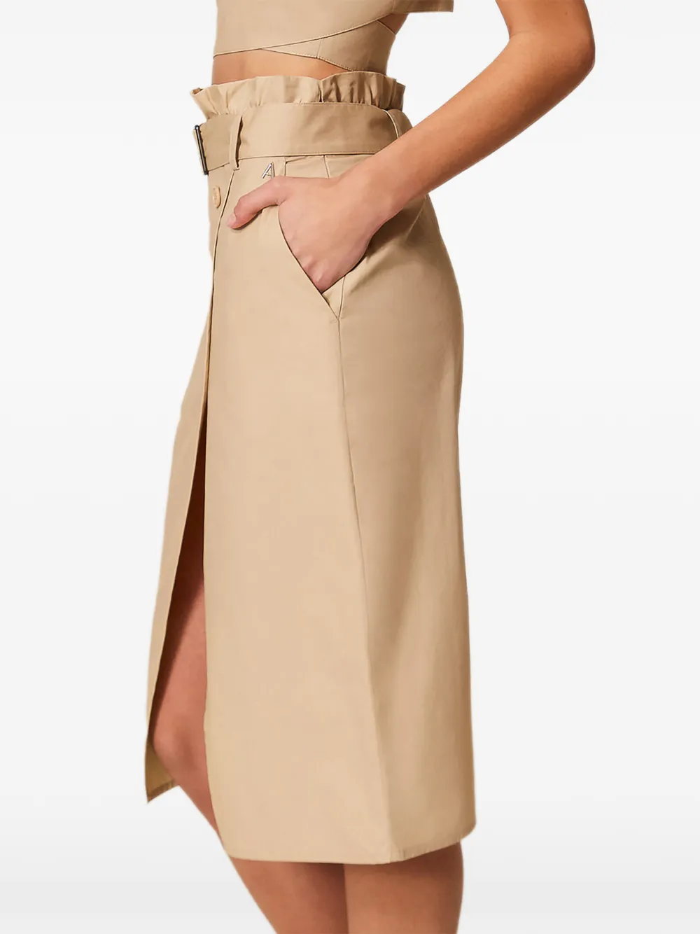  Twinset Belted Poplin Midi Skirt - Neutrals 