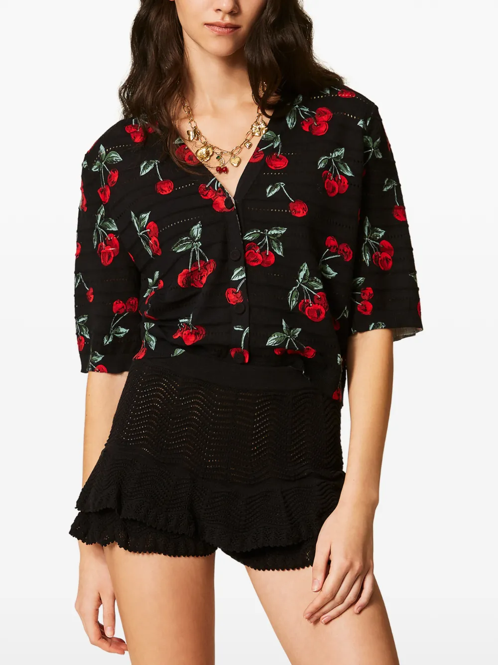 TWINSET Gebreide shorts met ruches Zwart