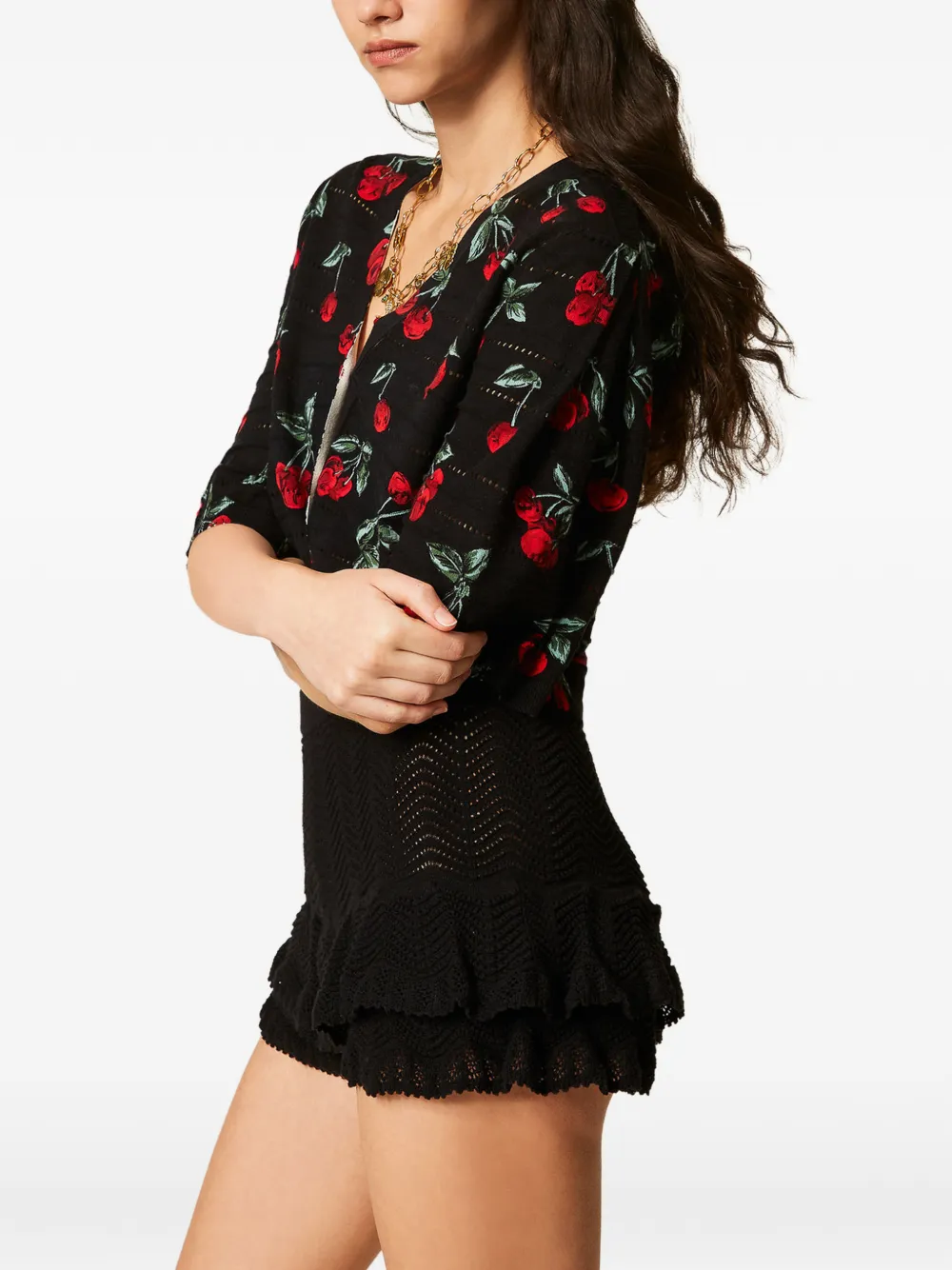 TWINSET Gebreide shorts met ruches Zwart