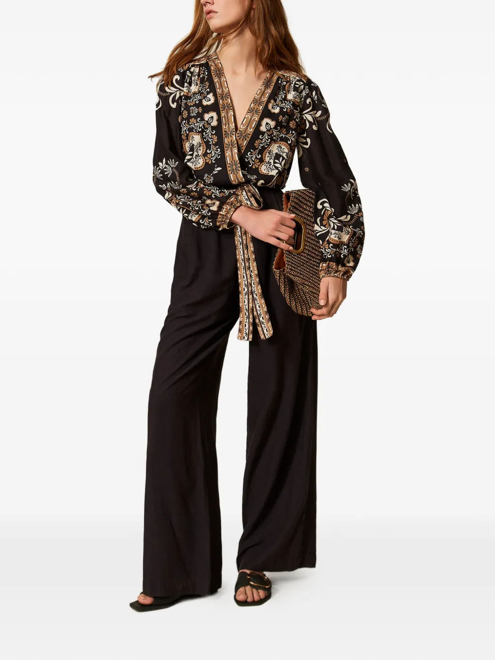  Twinset Printed Tie Jumpsuit - Black 