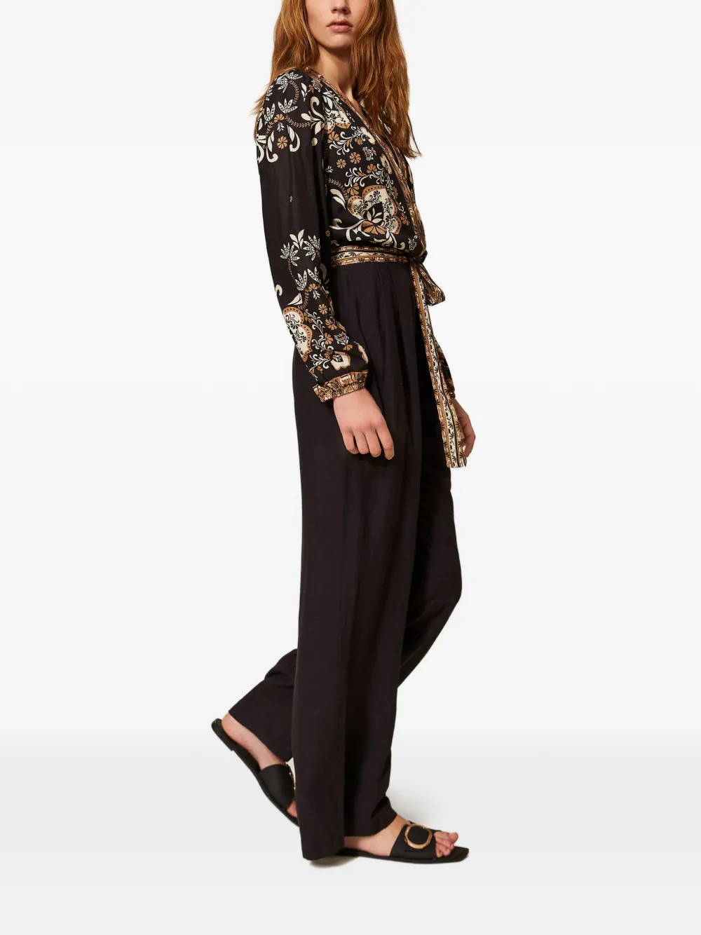  Twinset Printed Tie Jumpsuit - Black 