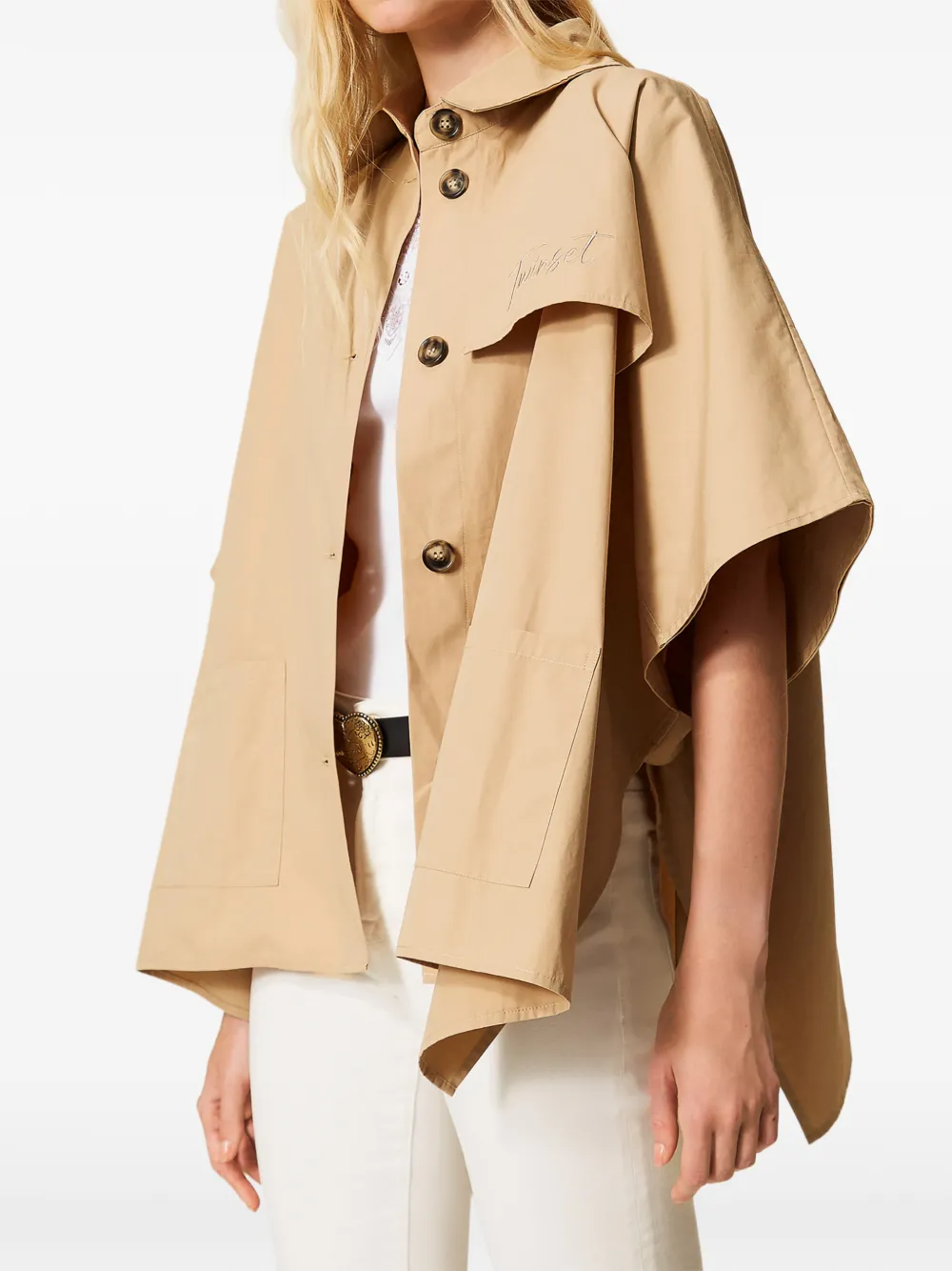 Twinset Button Woven Poncho In Neutral