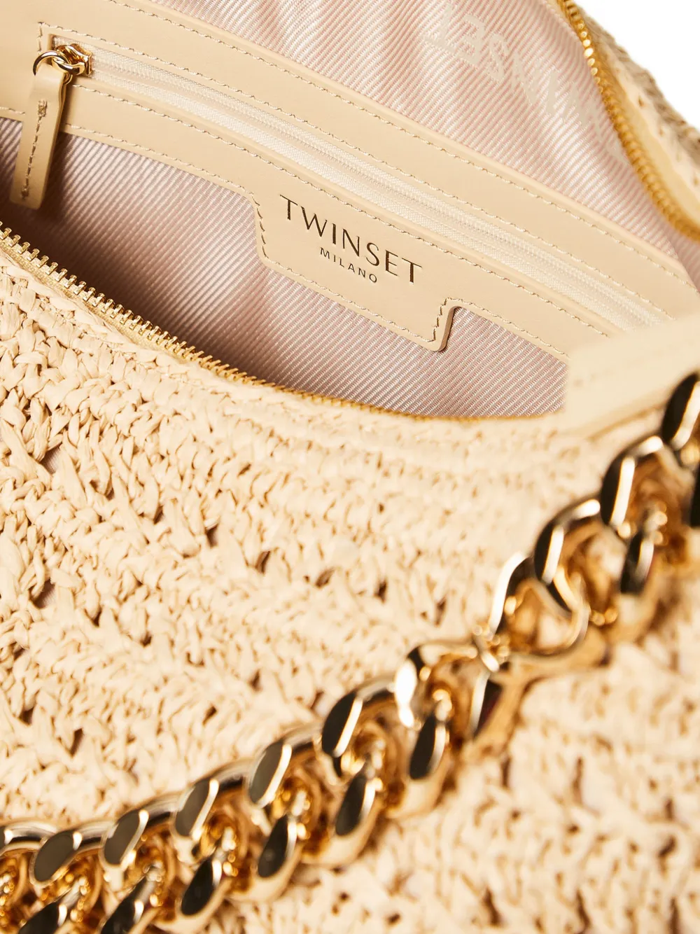 TWINSET Geweven schoudertas met kettingdetail Beige