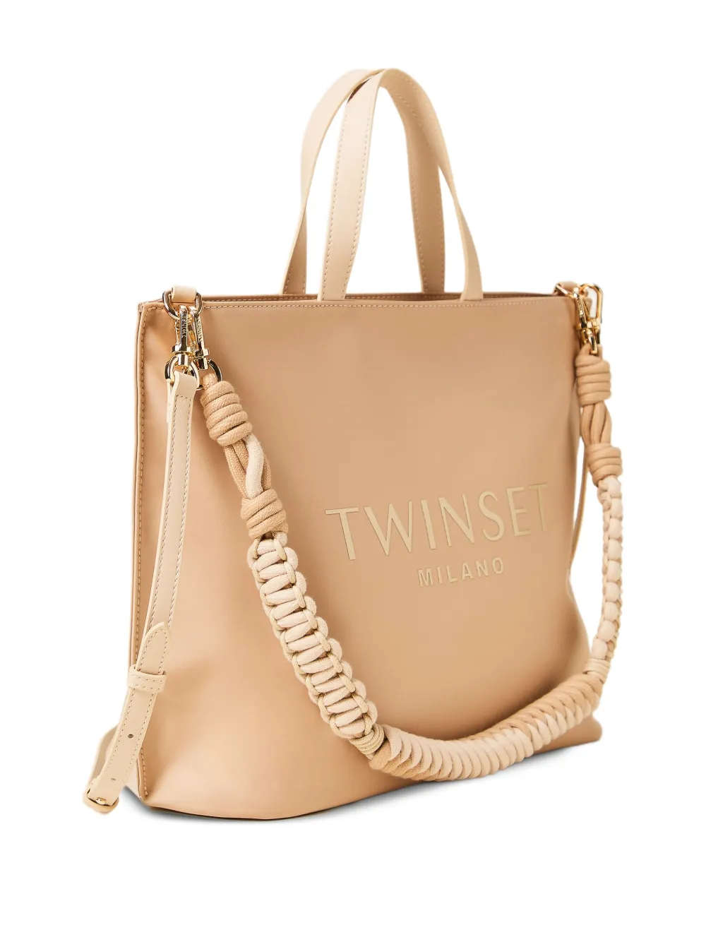 TWINSET Shopper met gevlochten band en logo - Beige