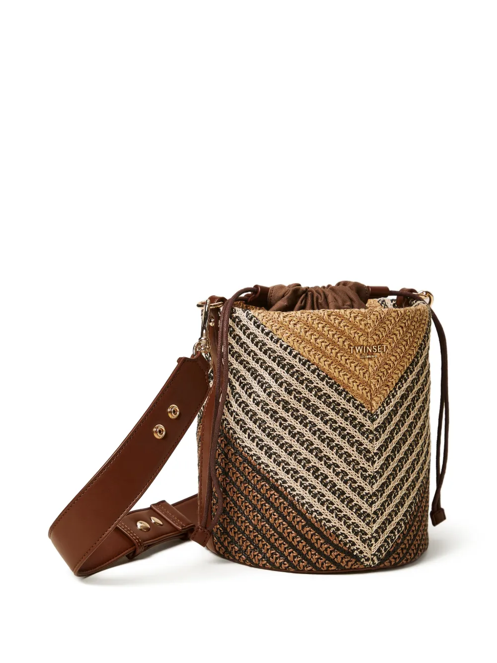  Twinset Straw Patterned Bucket Bag - Brown 