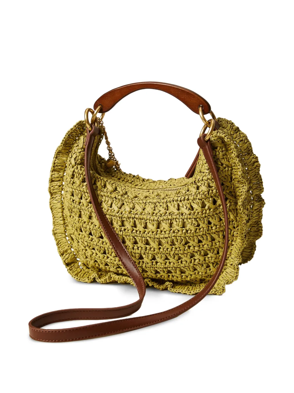  Twinset Woven Ruffled Shoulder Bag - Green 