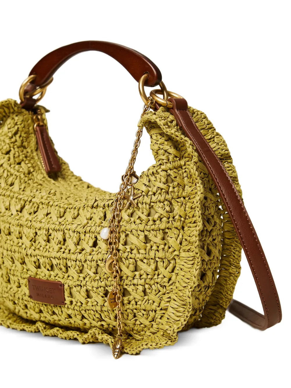  Twinset Woven Ruffled Shoulder Bag - Green 