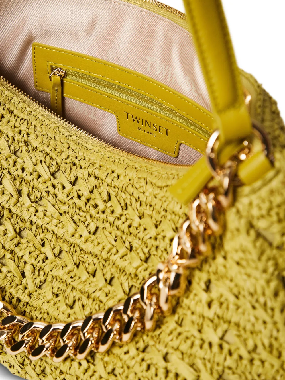TWINSET Grote gehaakte raffia Liliane tas Geel