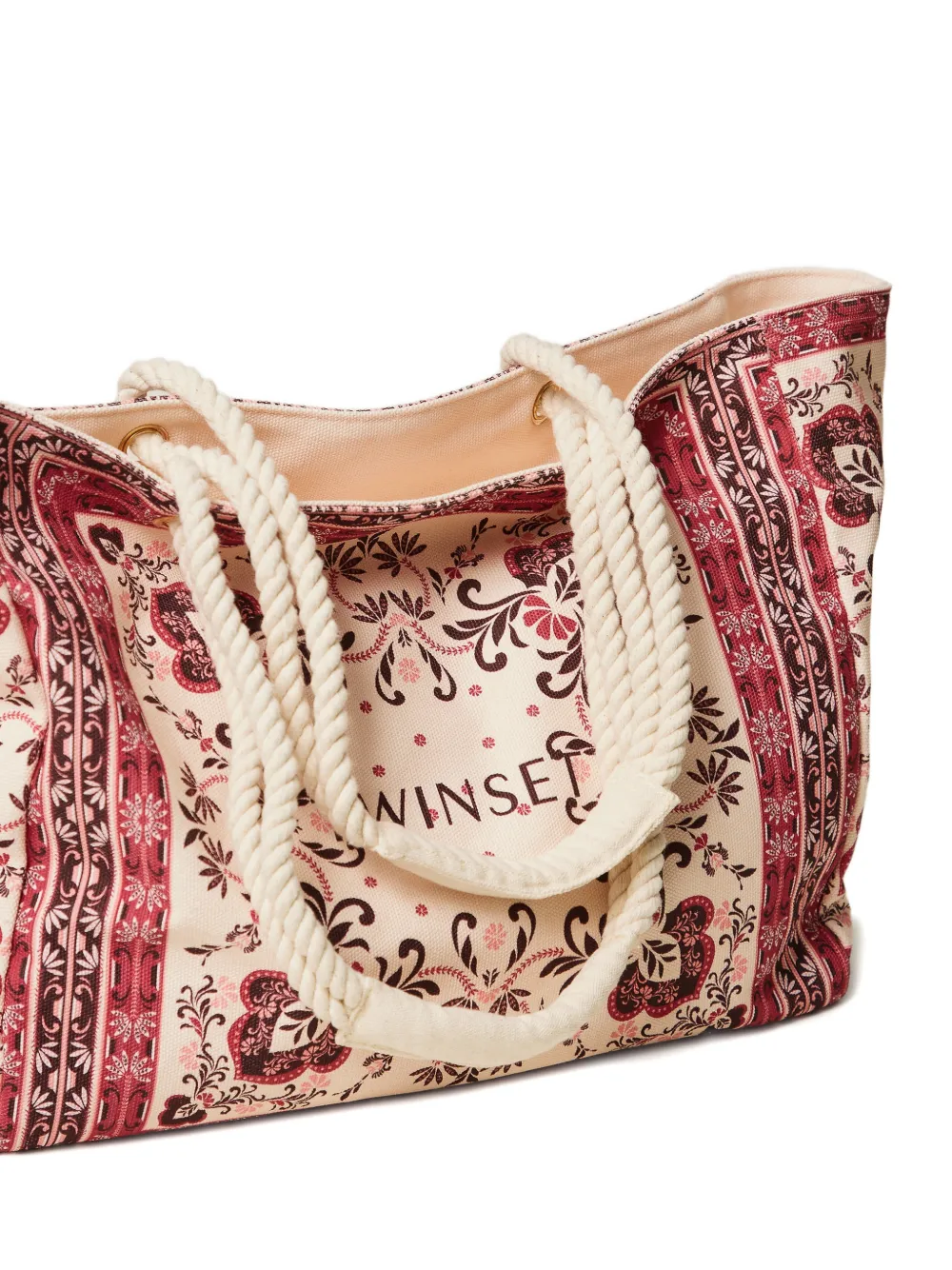 TWINSET Shopper met bloemenprint en touwdetail Beige