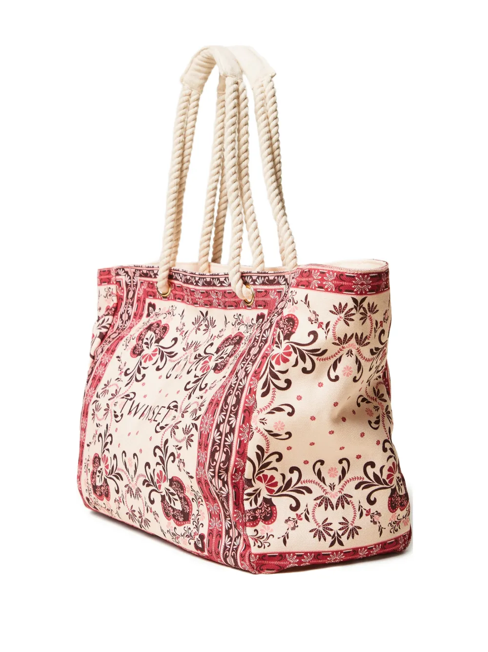 TWINSET Shopper met bloemenprint en touwdetail Beige