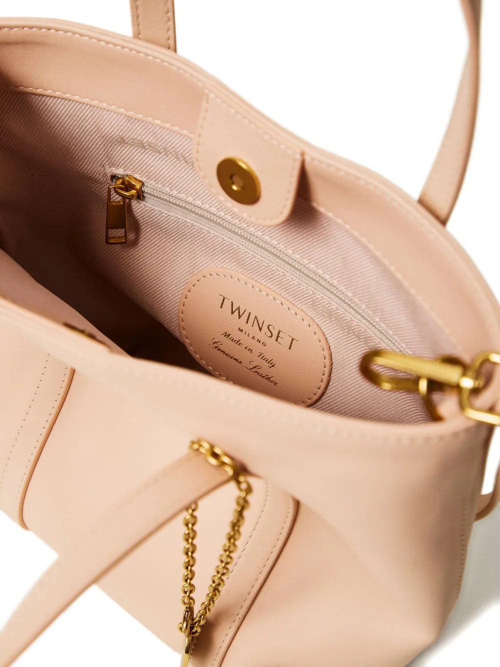 TWINSET Leren shopper met bedel Roze