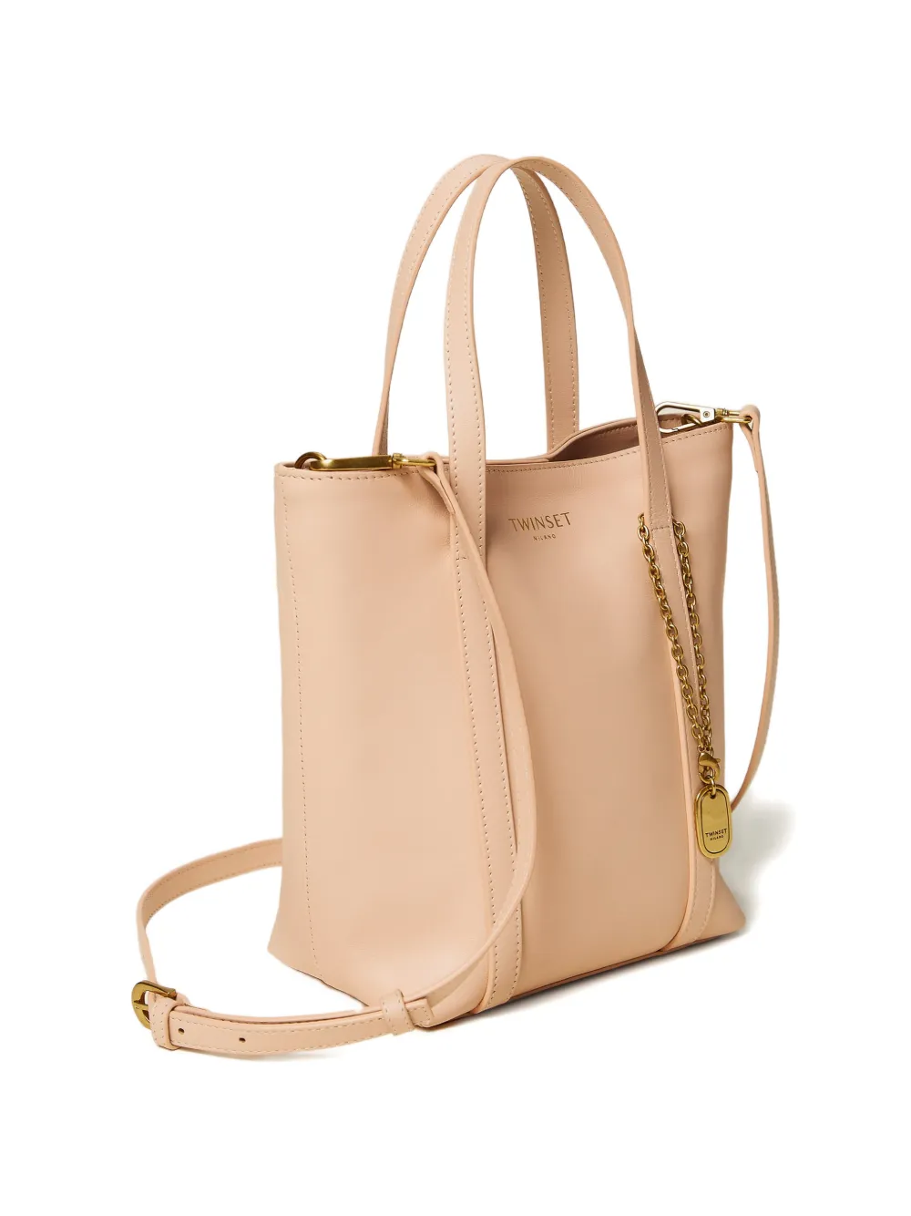 TWINSET Leren shopper met bedel Roze