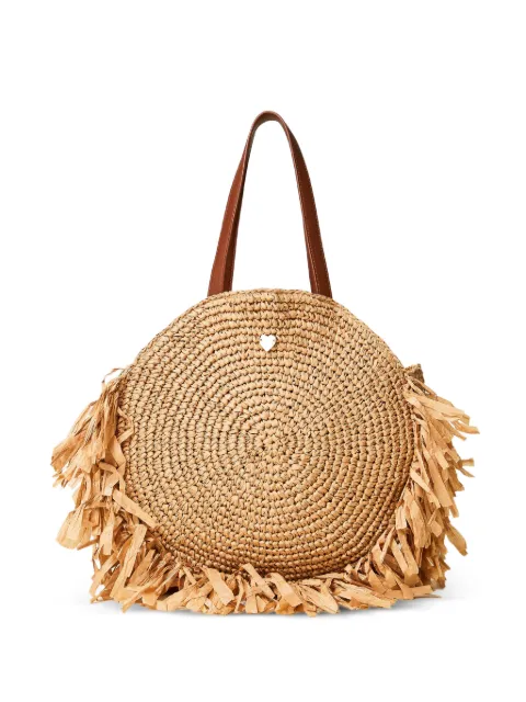 TWINSET fringed raffia tote bag