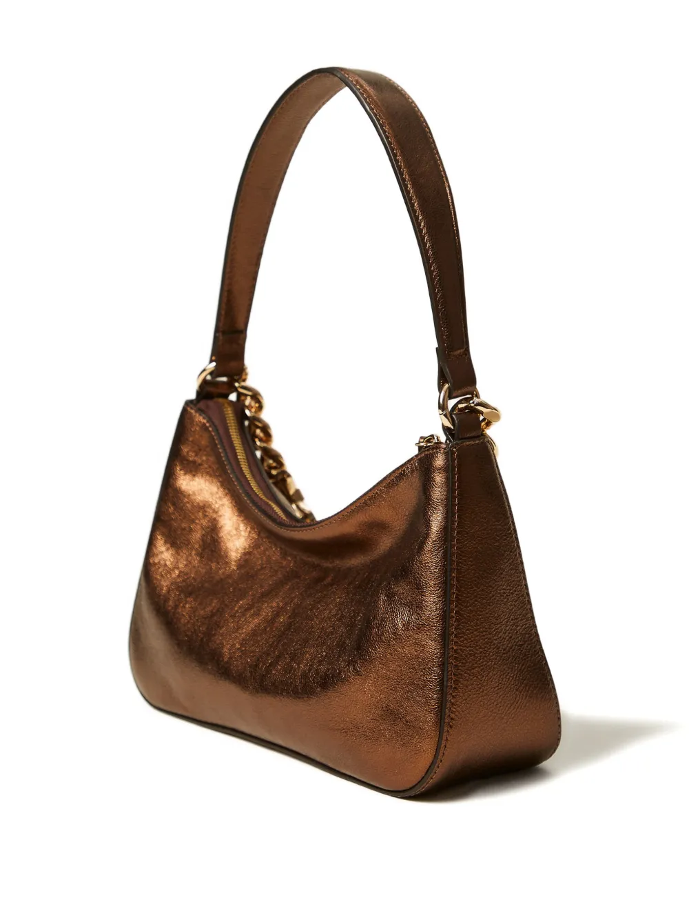  Twinset Chain Leather Shoulder Bag - Brown 