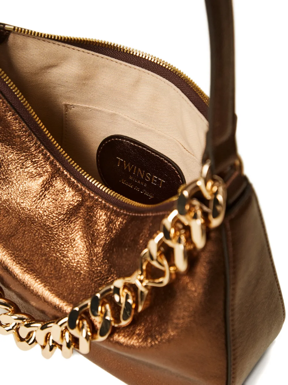 TWINSET Medium Liliane gelamineerde leren tas Bruin