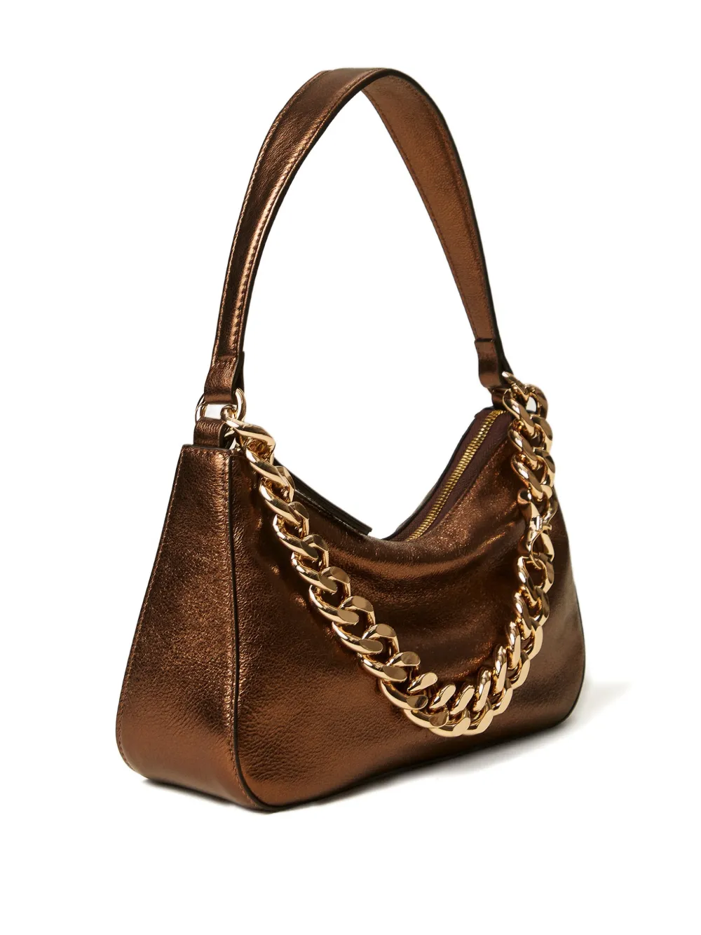  Twinset Chain Leather Shoulder Bag - Brown 
