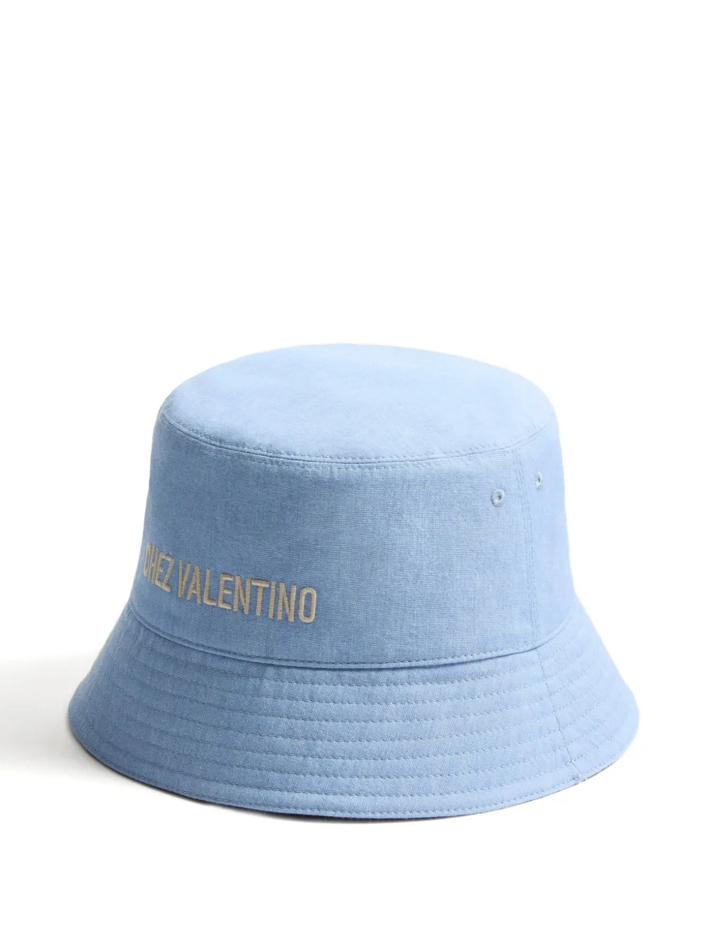 Valentino Garavani lettering-embroidered denim bucket hat - Blauw