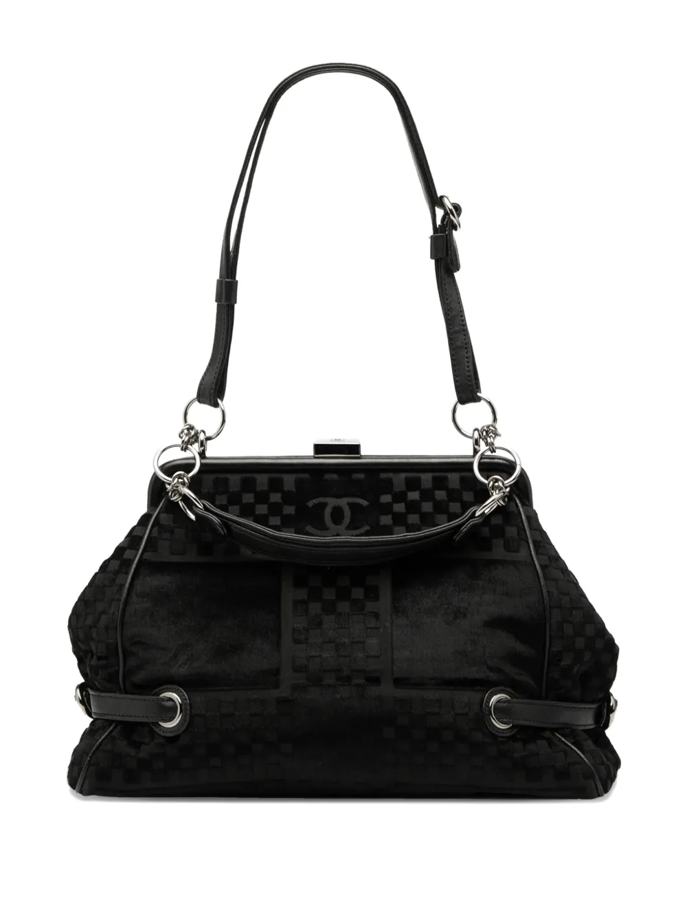 CHANEL Pre-Owned 2005-2006 CC Check Embossed Velvet Belted Side Frame Bag shoulder bag - Nero