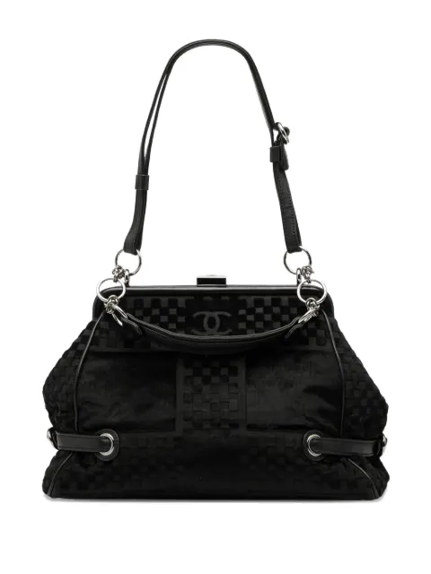 CHANEL Pre-Owned 2005-2006 CC Check Embossed Velvet Belted Side Frame Bag shoulder bag