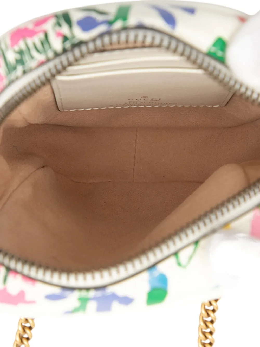 GUCCI Pre-owned 2016-2025 Mini Gg Marmont Floral Printed Matelasse Leather Crossbody Bag In White