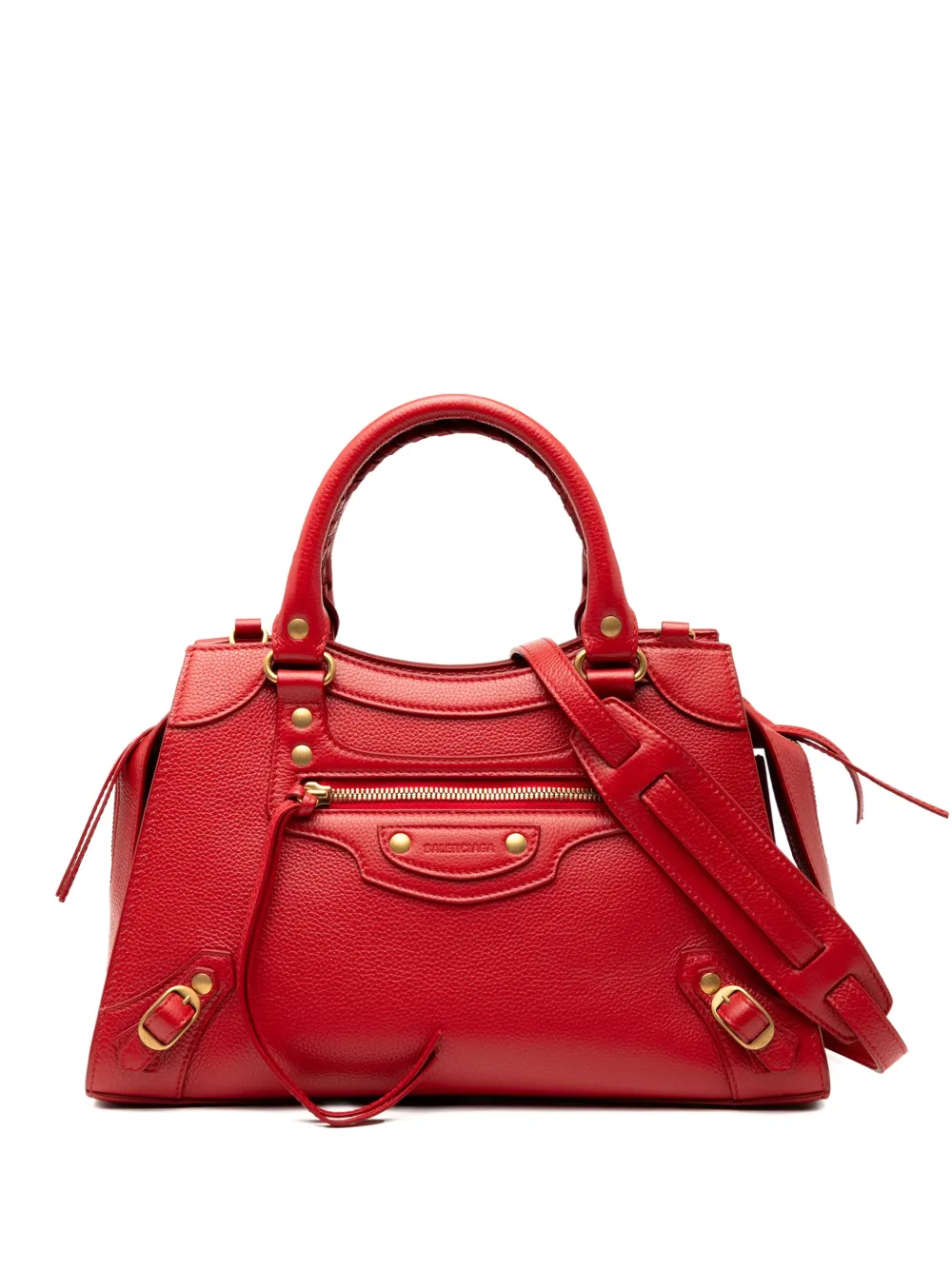 Balenciaga Pre-Owned 2021 Small Grained Calfskin Motocross Neo Classic City satchel - Rosso