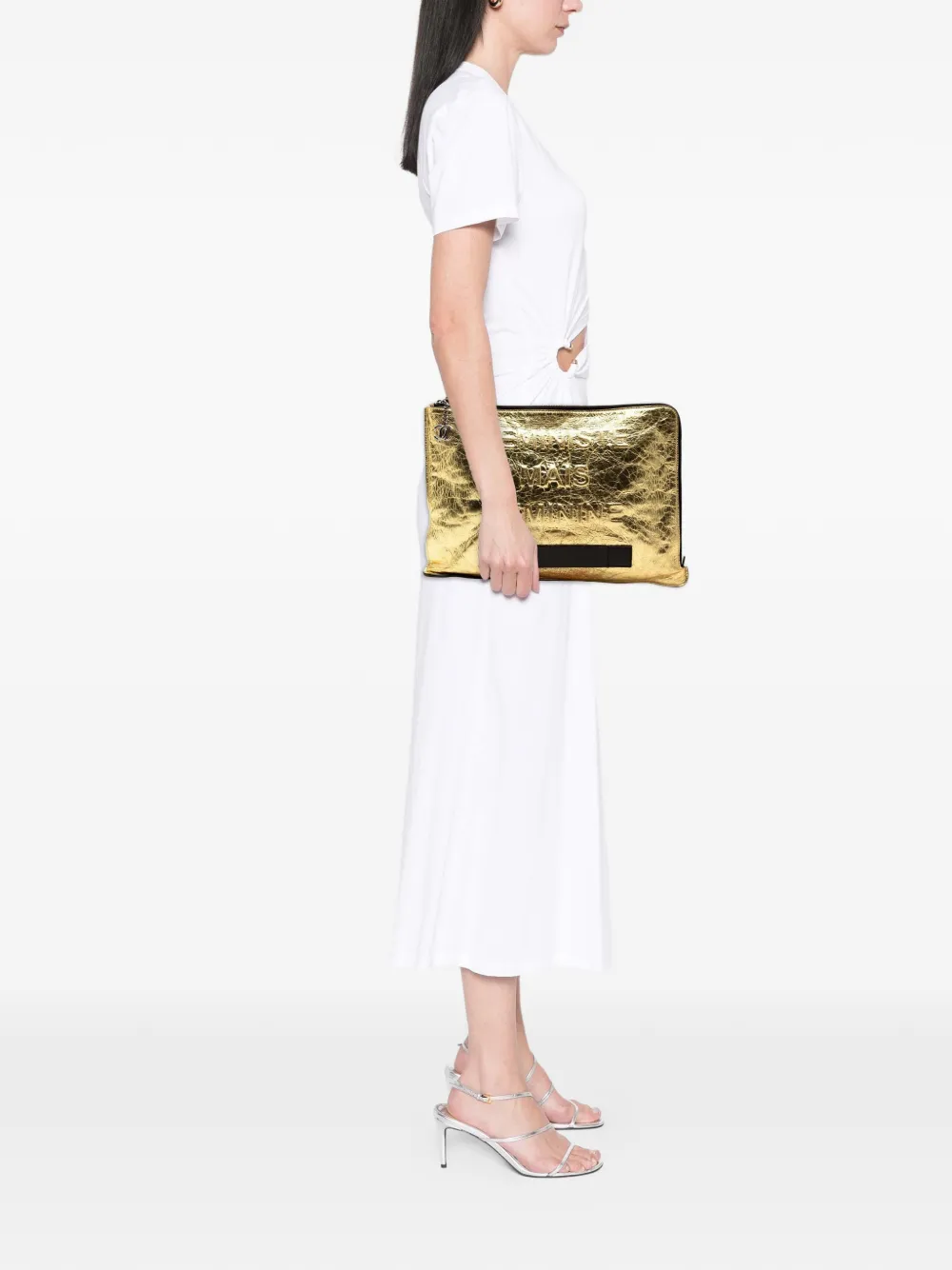 Pre-owned Chanel 2014-2015 Metallic Crinkled Calfskin Feministe Mais Feminine Pouch Clutch Bag In Gold