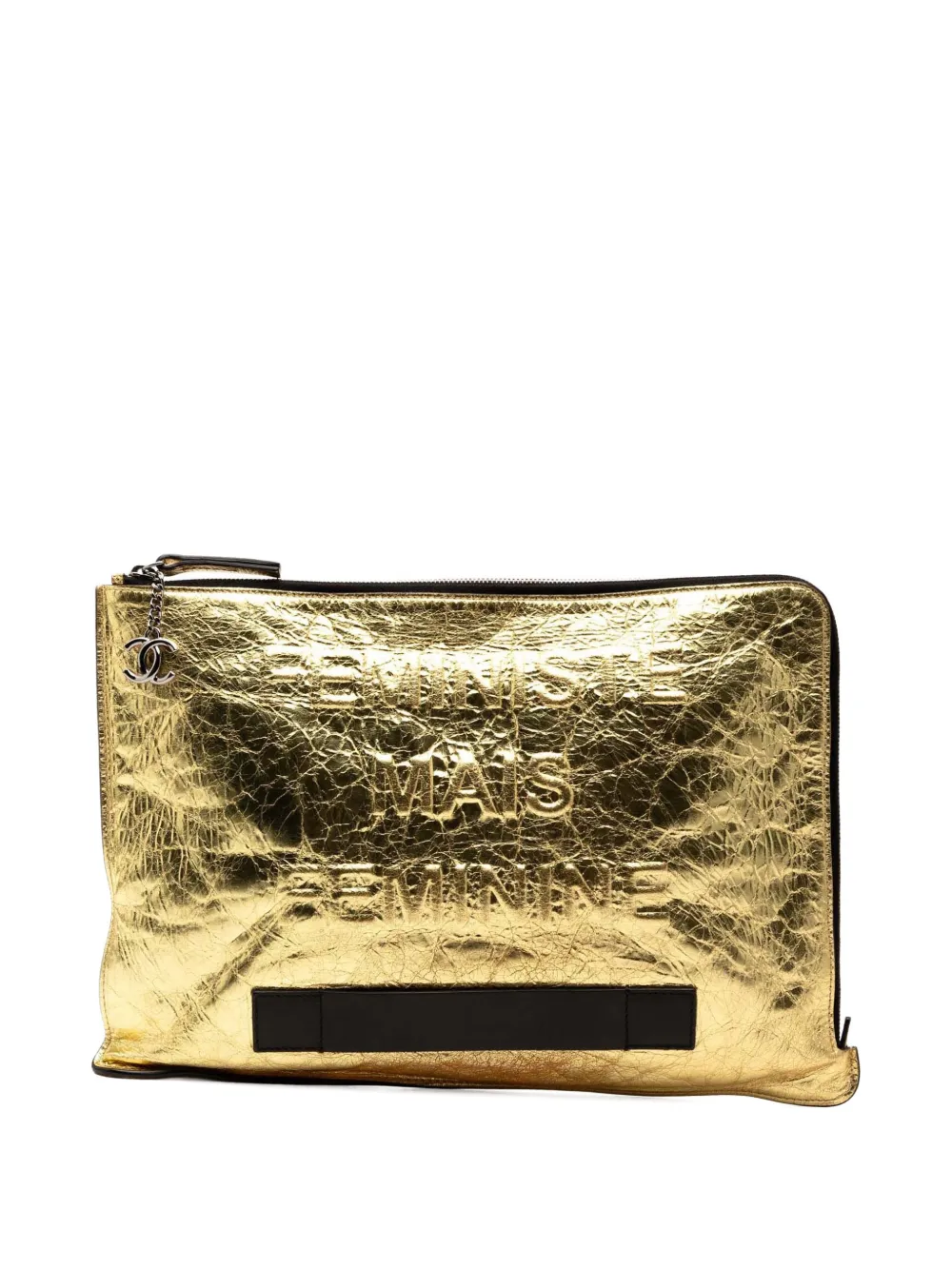 CHANEL Pre-Owned 2014-2015 Metallic Crinkled Calfskin Feministe Mais Feminine Pouch clutch bag - Oro