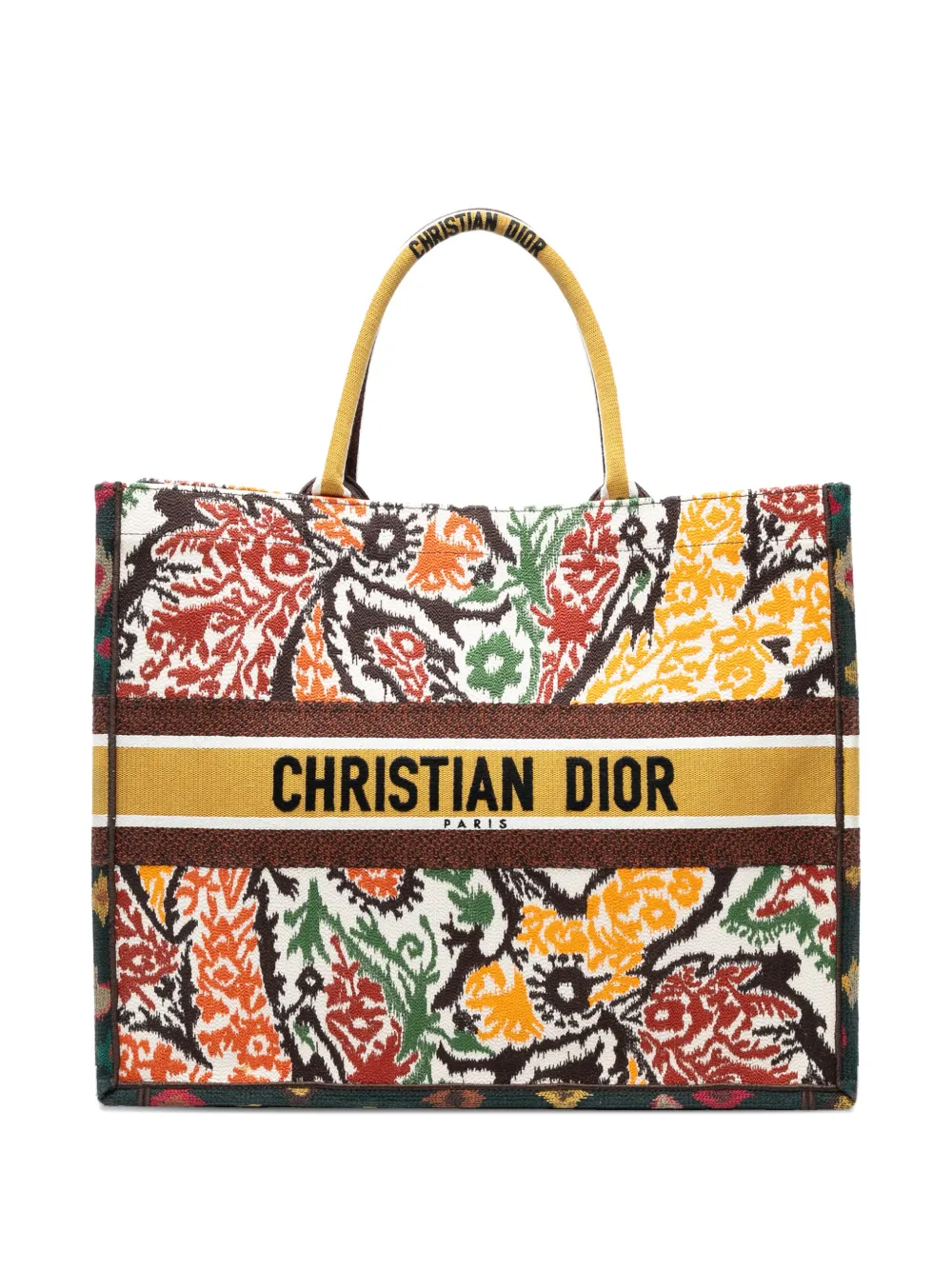 Christian Dior Pre-Owned 2021 Large Embroidered Canvas Paisley Book tote bag | Yellow | Image 1
