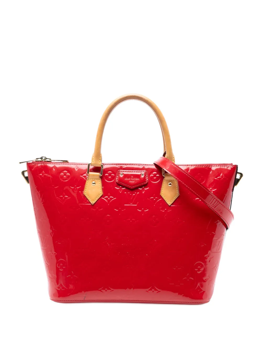 Click to view more detailed imagery on our partner's website Pre-owned Louis Vuitton 2014 Monogram Vernis Montebello Mm Satchel In Red