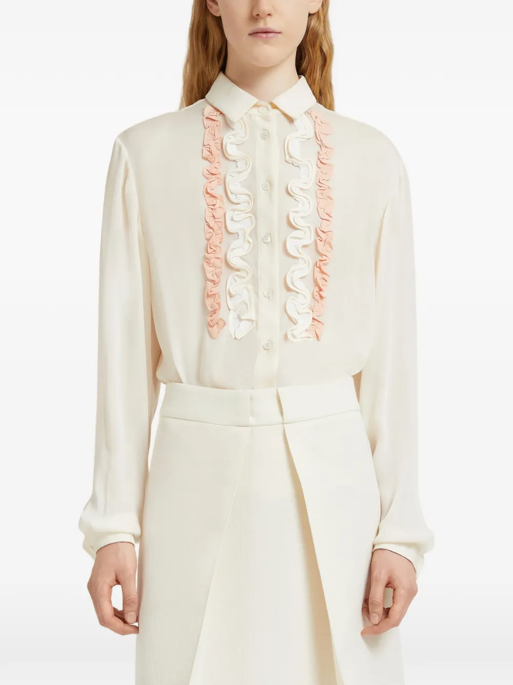 Marni ruffled long-sleeveS shirt - Beige