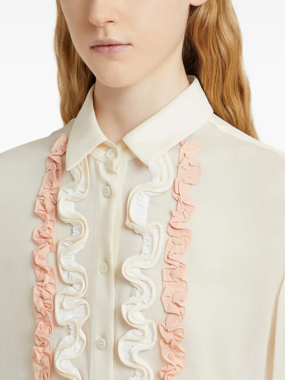 Marni Zijden georgette blouse met ruches Beige