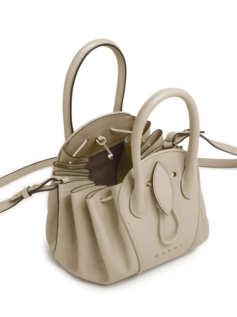 Marni Kleine Tulipea leren handtas Beige