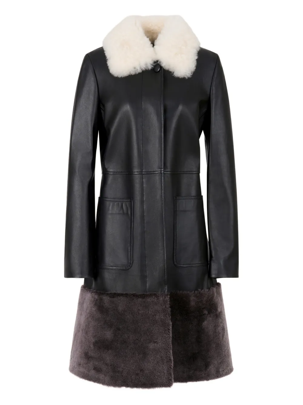 Marni Shearling-hem Leather Coat In Black