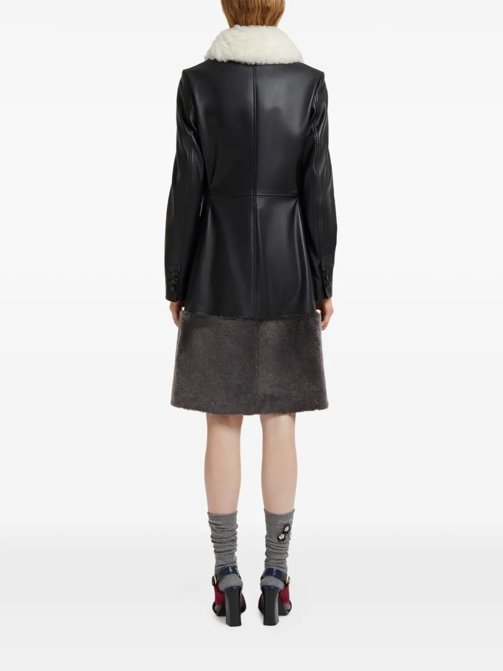 Marni Shearling-hem Leather Coat In Black