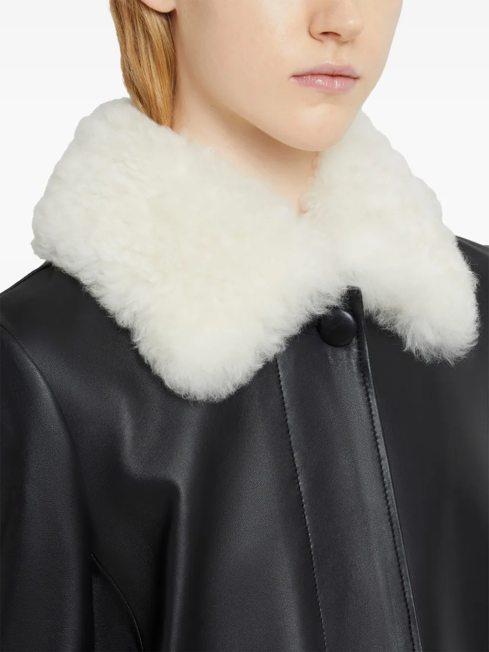 Marni Shearling-hem Leather Coat In Black