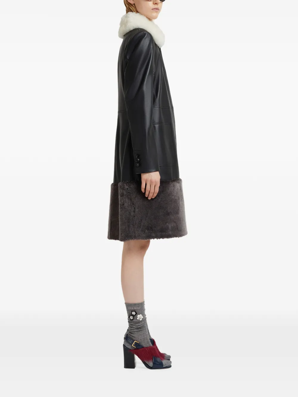 Marni Shearling-hem Leather Coat - Black 
