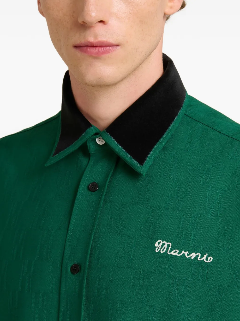 Marni Overhemd met geborduurd logo Groen