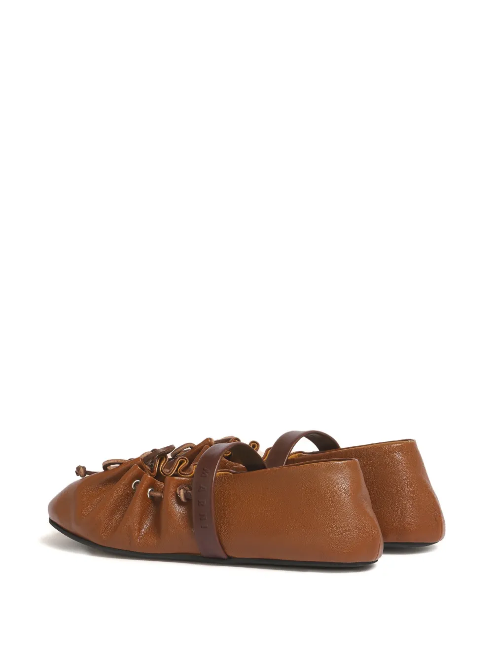 Marni Strap Leather Ballet Flats In Brown