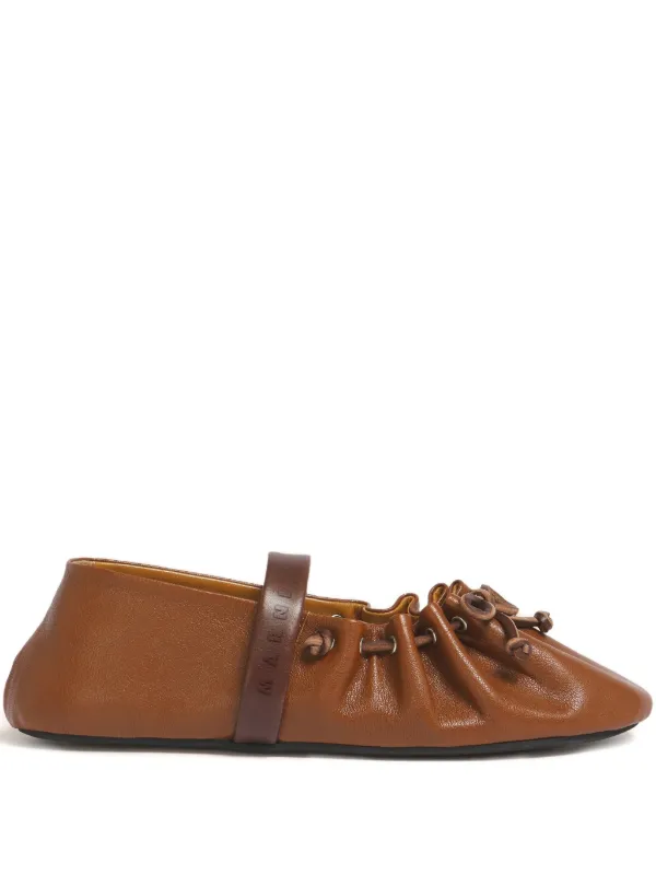 Marni Leather Mary Jane Soft Ballerinas in Brown
