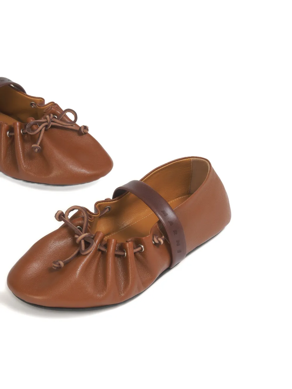 Marni Strap Leather Ballet Flats In Brown