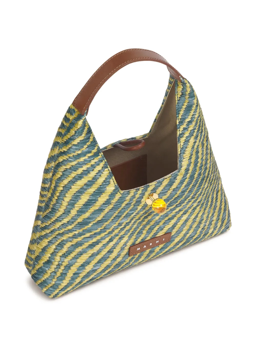 お MARNI Marni Wavy raffia-effect Trapeze Mini Top Handle Bag | Green