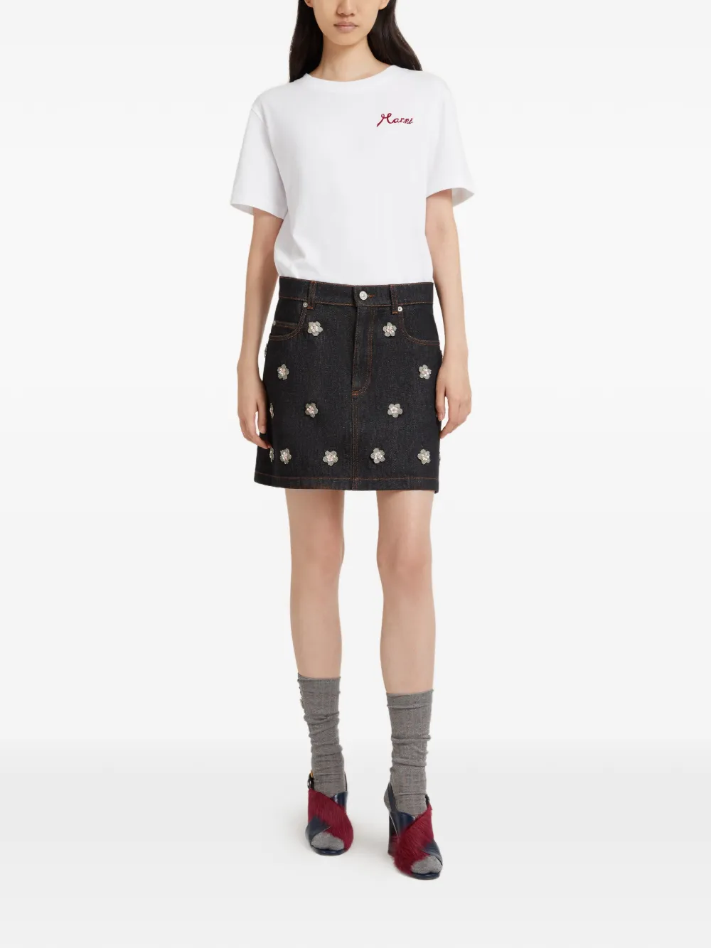 Marni Denim mini-rok met madeliefjesapplicatie Blauw
