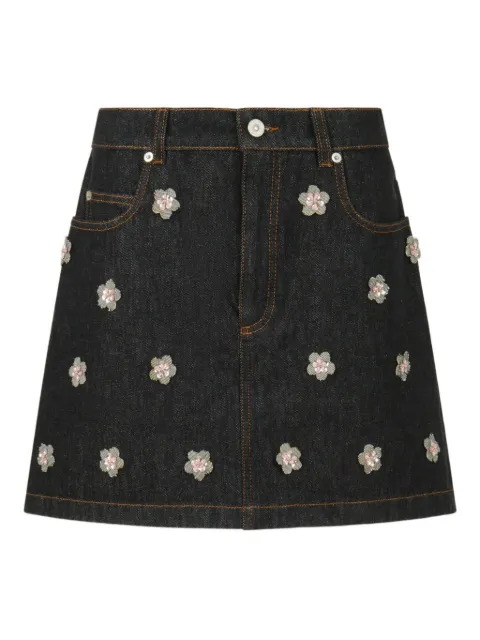 Marni daisy-appliqué denim mini skirt