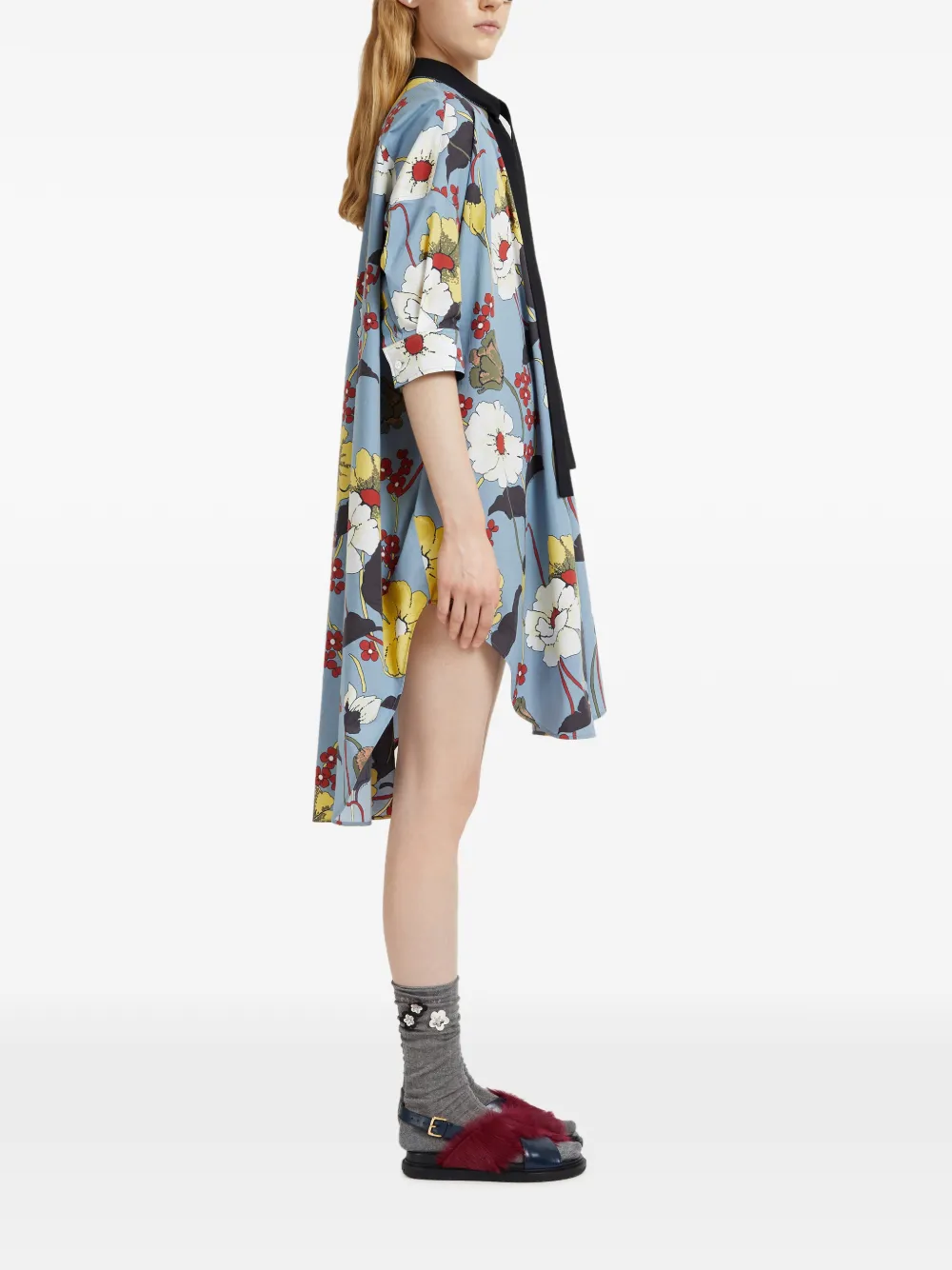 Neck-Tie Floral-Print Dress