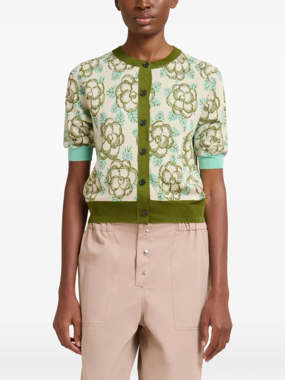 Marni Floral-detail Cardigan In Green