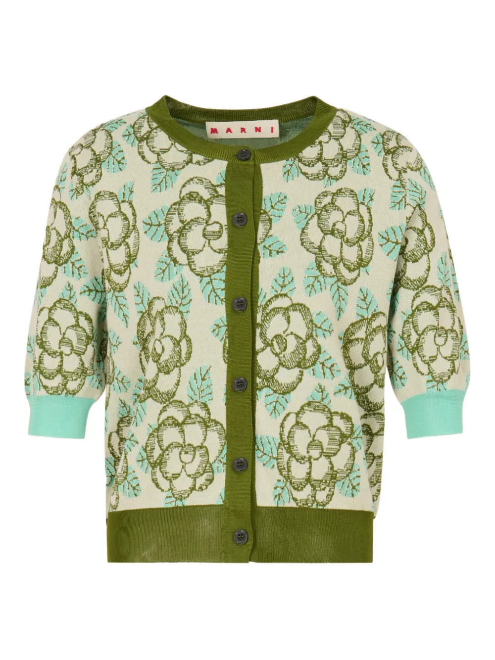 Marni Floral-detail Cardigan In Green